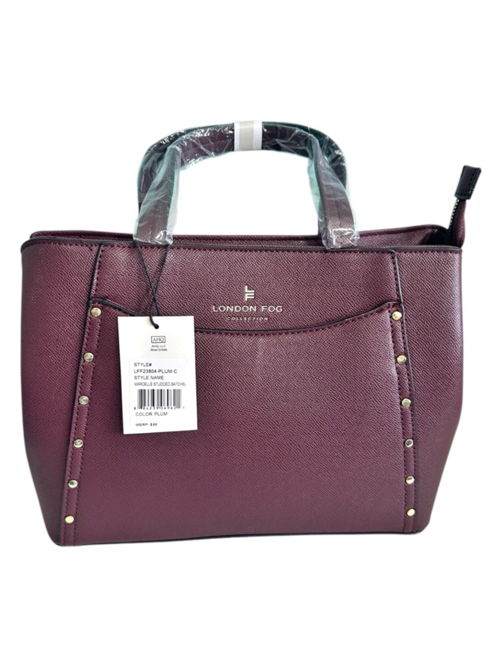 NWT London Fog 100th Anniversary Marcelle Studded Satchel Plumb
